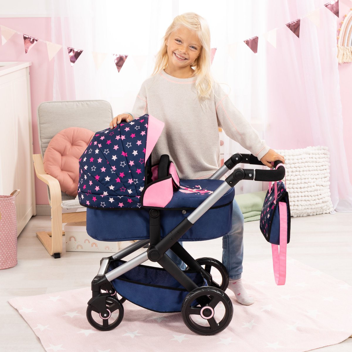 Bayer design - combi poppenwagen xeo, tas, blauw, roze, fee