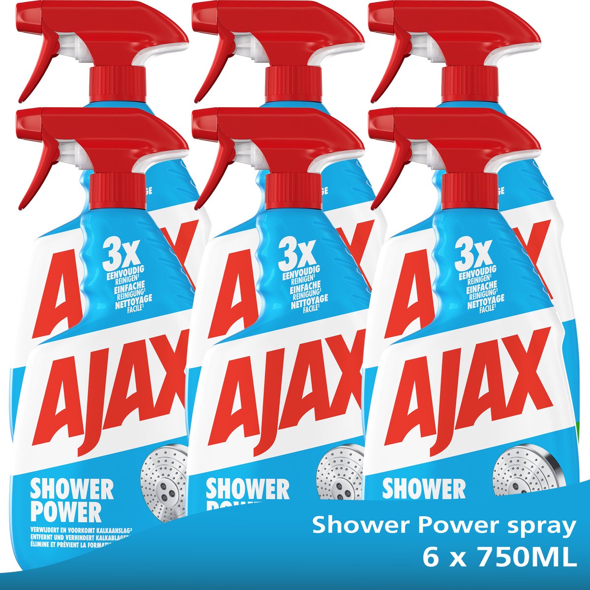 Ajax spray shower power 6 x 750ml - voordeelverpakking