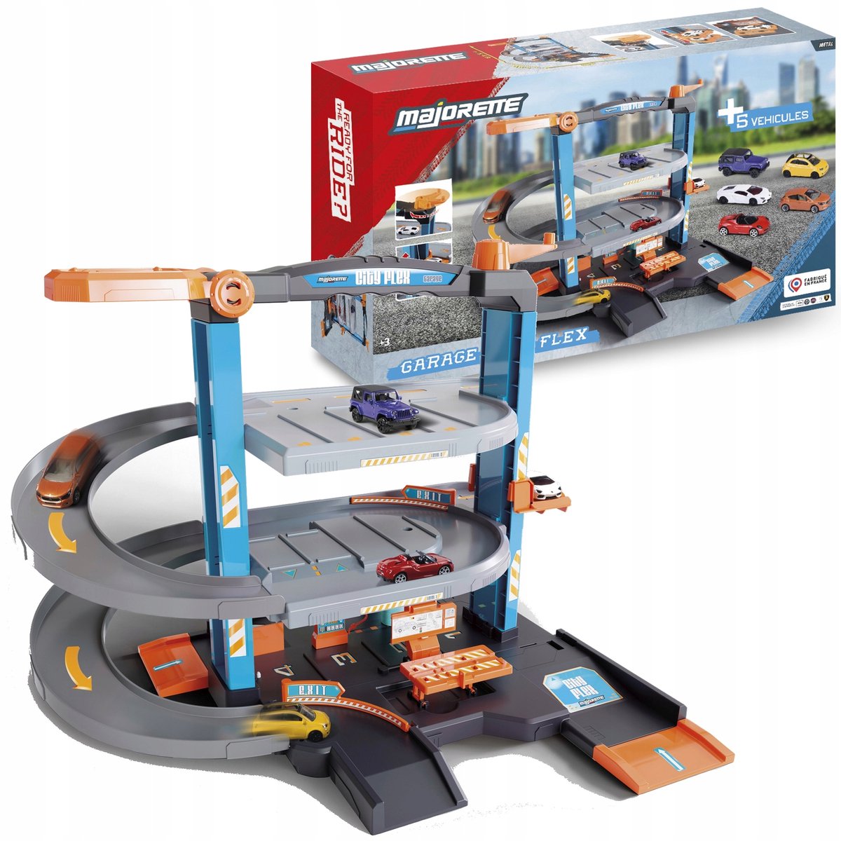 Majorette city flex parkeergarage met 5 stadsauto's - 3+ jaar