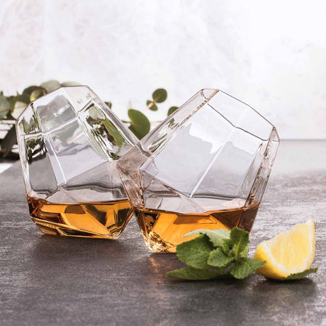 Mad monkey whisky glazen set - diamant vorm - 2 stuks