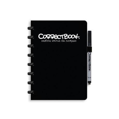 Correctbook a5 uitwisbaar notitieboek – ink black zwart – blanco – herbruikbaar schrift – inclusief pen wisdoekje – aanvulbaar met extra pagina’s