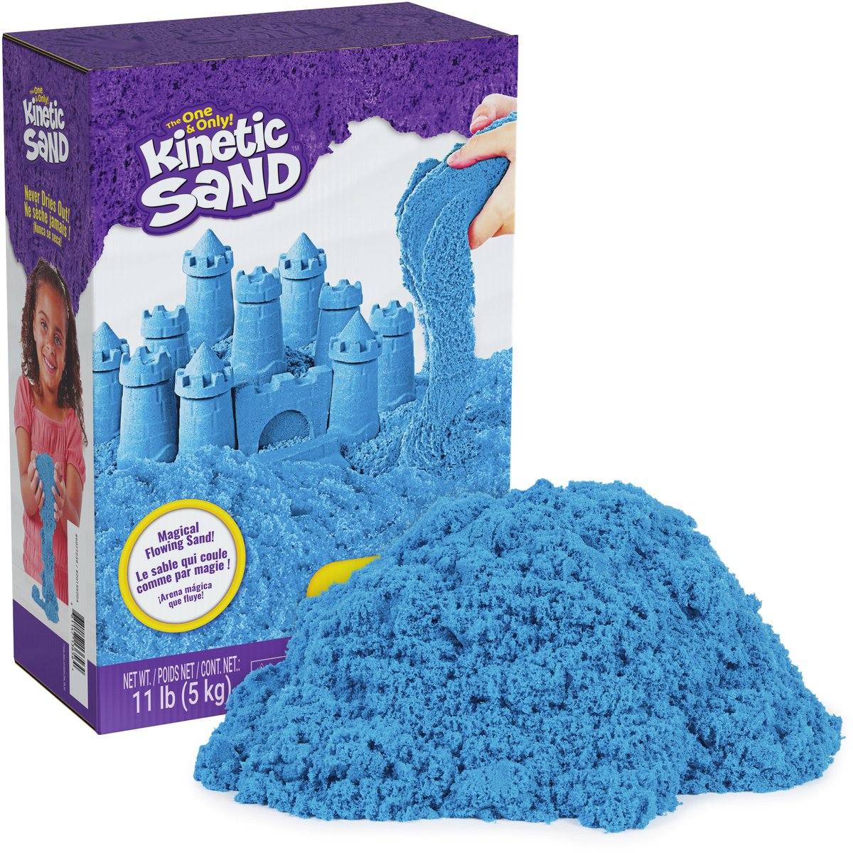 Kinetic sand - megadoos met 5 kg kneedbaar blauw speelzand bulkverpakking sensorisch speelgoed en vulling voor sensorische bak knutselen