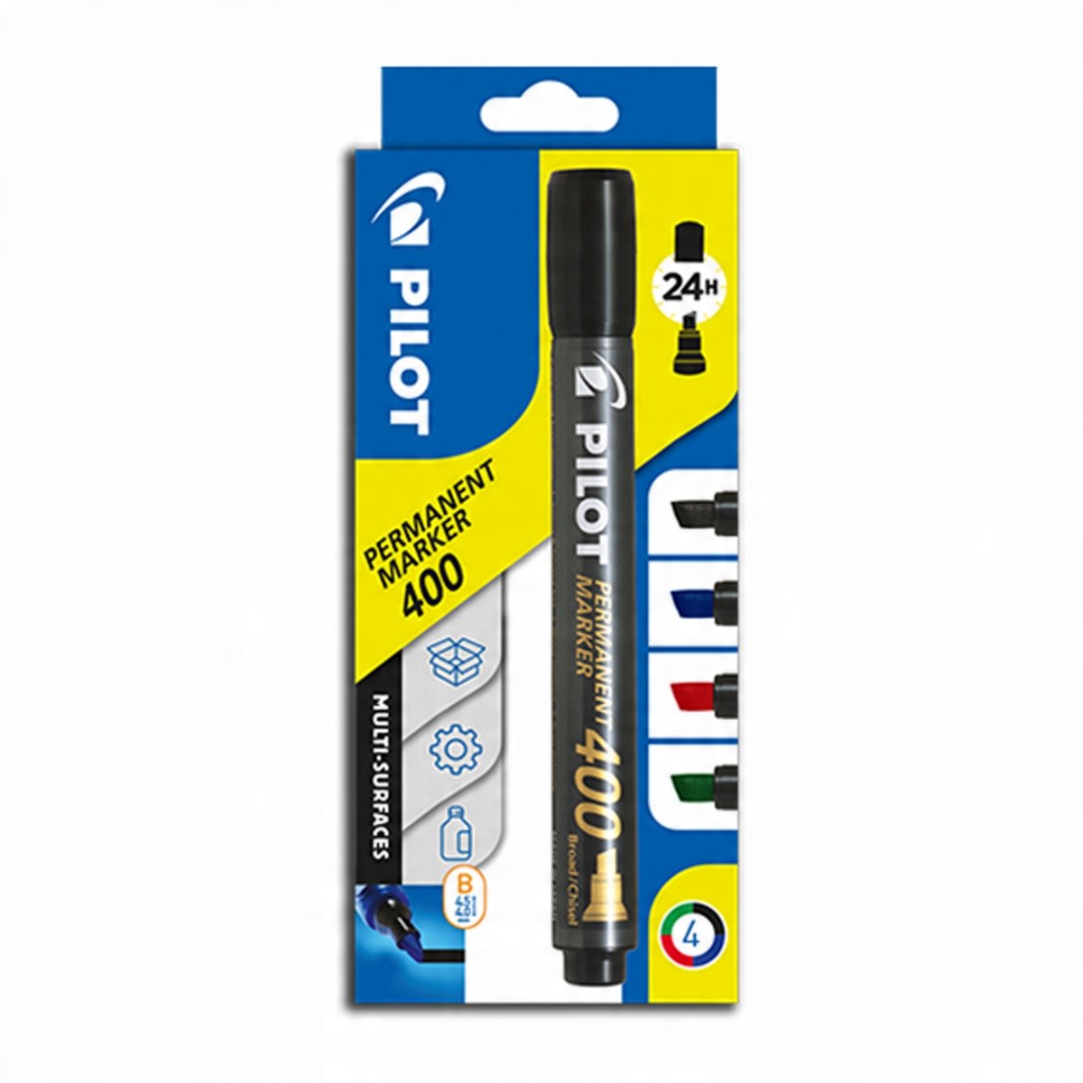 Pilot - permanent markers 400 - zwart, rood, blauw, groen - set 4 stuks