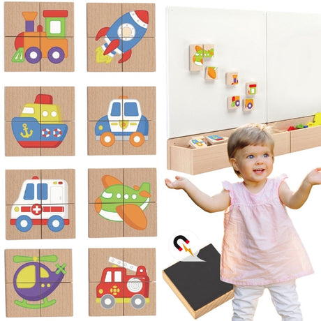 Vigatoys viga houten magnetische puzzel - voertuigen fsc-certificaat