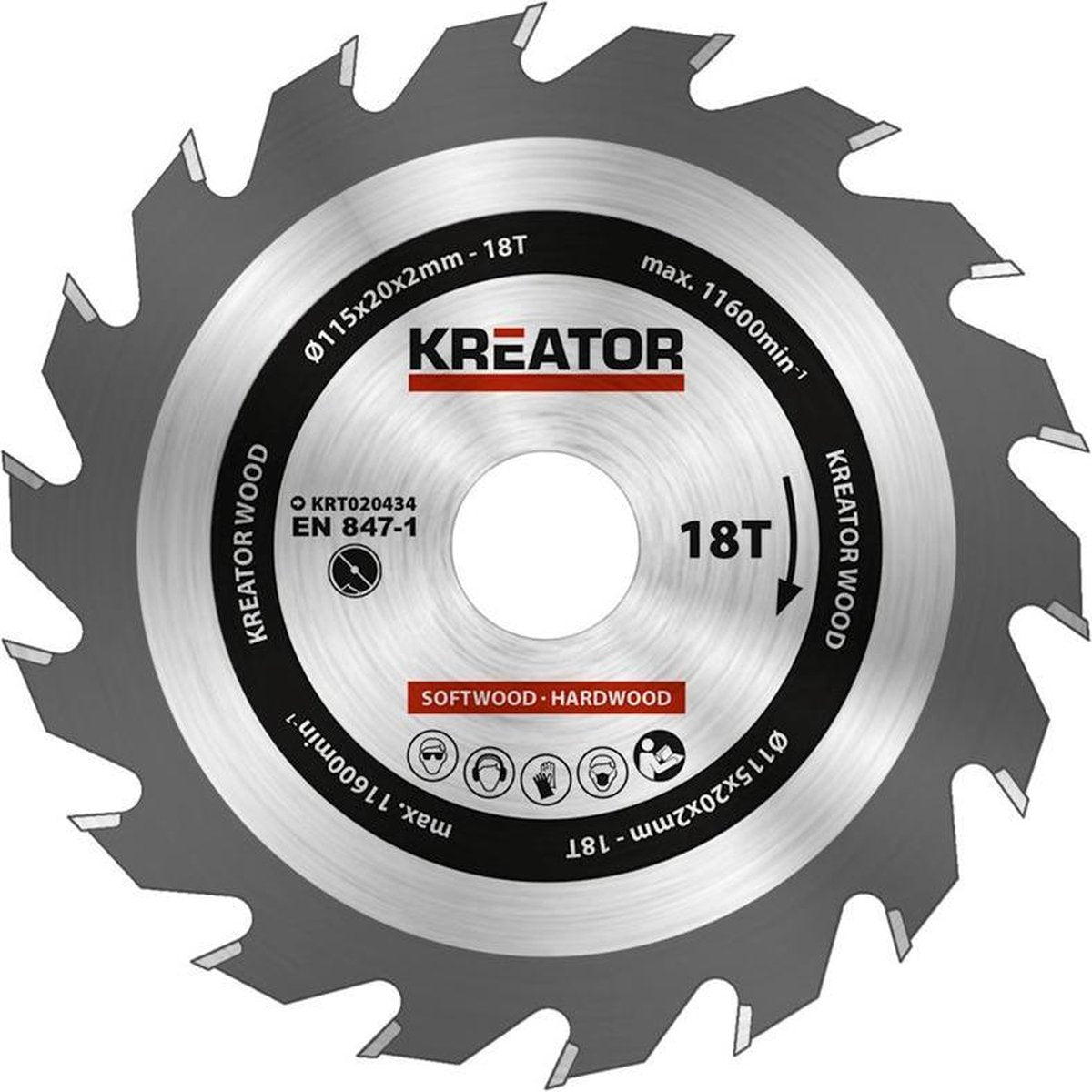 Kreator krt020434 zaagblad hout - ø115 mm - 18 t