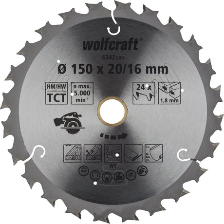 Wolfcraft - cirkelzaagblad 150 mm - 24 tanden - 20 16 mm boring - voor cirkelzaag - 6342000
