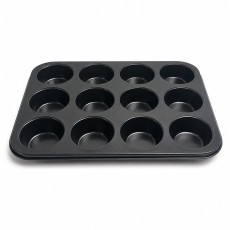 Kozie muffinvorm voor 12 muffins – pfas-vrij – anti-aanbak bakvorm – cupcakevorm – metaal – antraciet