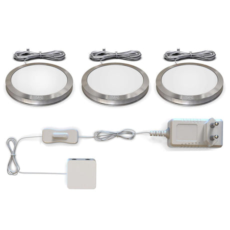 B.k.licht - onderbouwverlichting - keukenverlichting - 3.000 k - 170 lm - ø5.9cm - zilverkleurig - set van 3