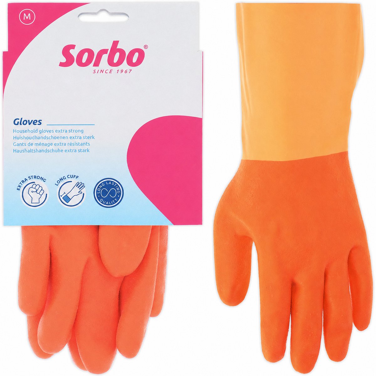 Sorbo huishoudhandschoenen strong m - oranje - rubberen schoonmaakhandschoenen met katoenen voering
