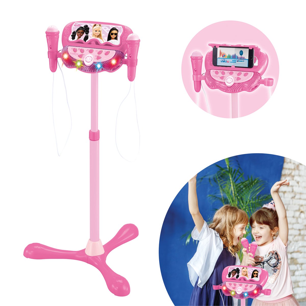 Lexibook barbie verstelbare standaard met 2 microfoons met stemeffecten, verlichting, luidspreker, bluetooth