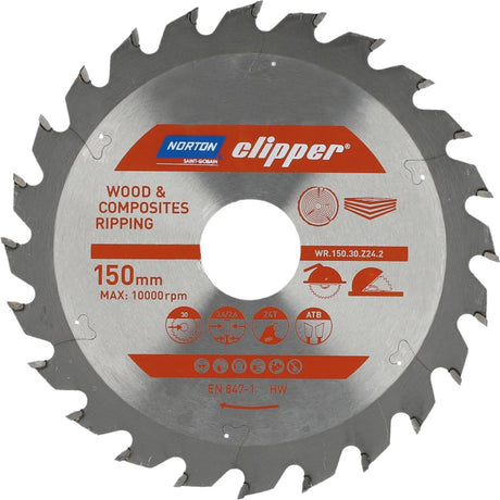 Norton - cirkelzaagblad - 150mm - voor hout en composieten - 24 tanden
