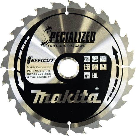 Makita cirkelzaagblad voor hout | efficut | ø 235mm asgat 30mm 24t - e-01915