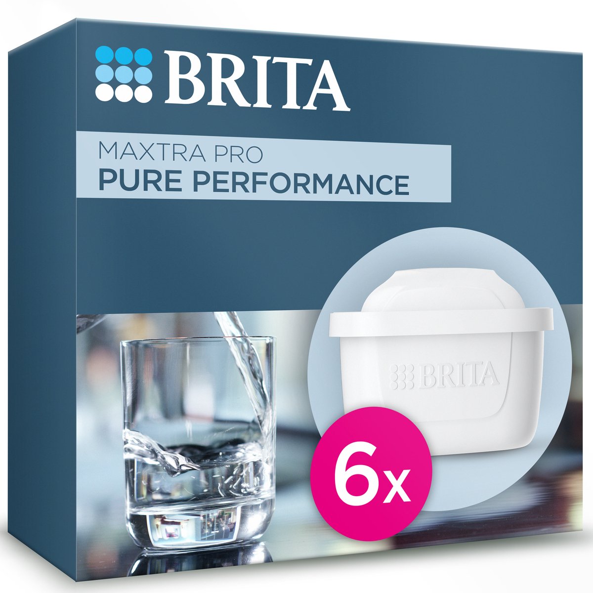 Brita waterfilterpatroon maxtra pro pure performance 6 pack - originele navulling voor alle kannen voor puur smakend kraanwater - filtert verontreinigingen zoals pfas*, chloor, kalkaanslag en metalen