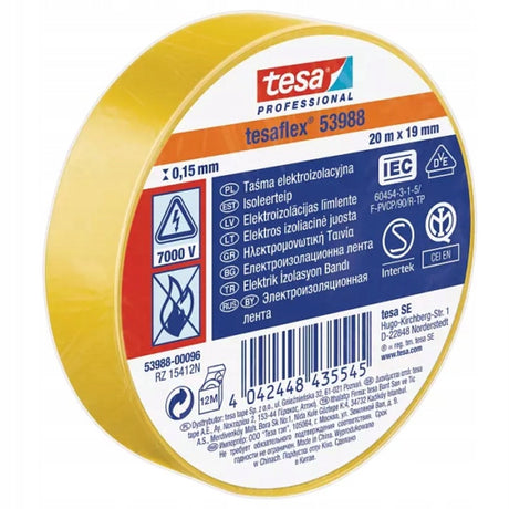 Tesa isolatietape 19mm - 20 meter - geel