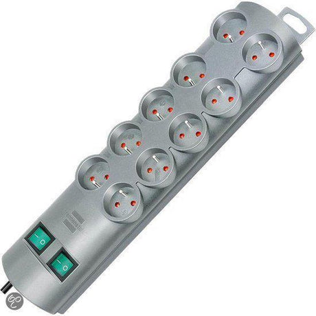 Brennenstuhl primera-line stekkerdoos 10-voudig zilver 2m h05vv-f 3g1,5 de stopcontacten zijn schakelbaar per 5 *fr*