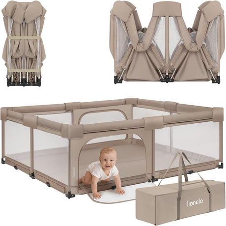 Lionelo florence easy fold xl – grondbox baby box 180×200 cm – extra grote box - snel opvouwbaar zonder montage – speelbox met zijopeningen met rits – ademend gaas – compact op te bergen – inclusief draagtas