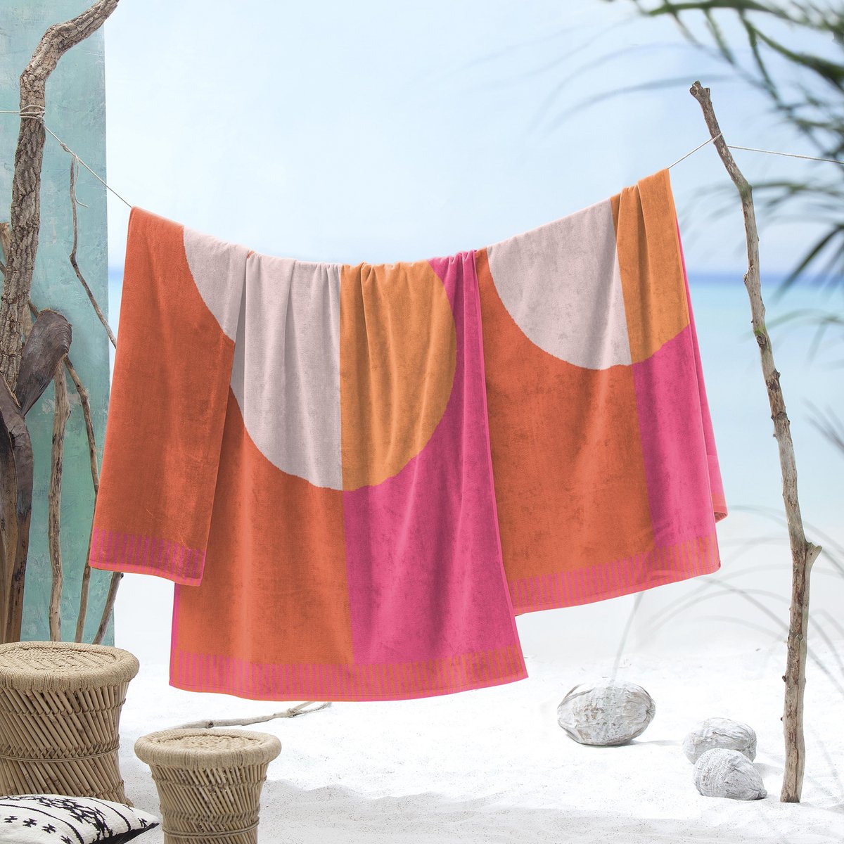 Seahorse colorblock circle strandlaken - 100x180 cm - roze