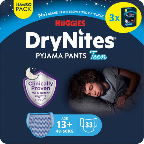 Drynites huggies luierbroekjes - jongens - 13+ jaar (48 - 60 kg) - 33 nachtbroekjes - jumbo pack