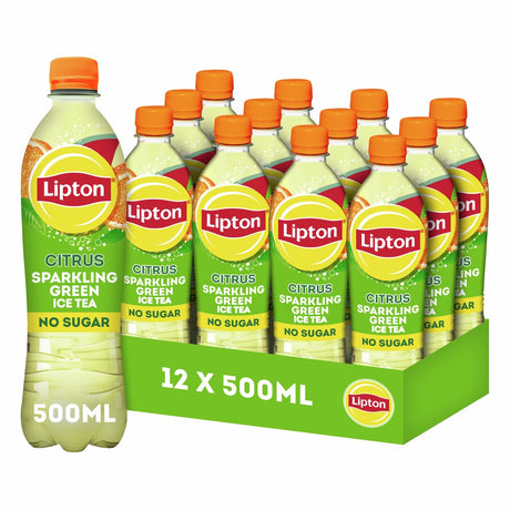 Lipton ice tea sparkling green fles - citrus - zero sugar - 12 x 500 ml - voordeelverpakking