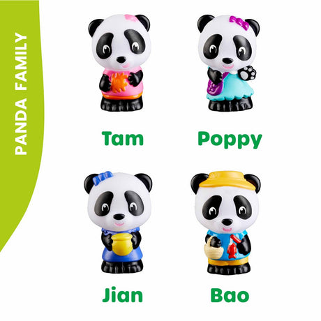 Klorofil de familie panda speelset - speelfiguren set - poppetjes familie - kinder speelgoed - bao, jian, tam en poppy - vanaf 18 maanden - 4-delig