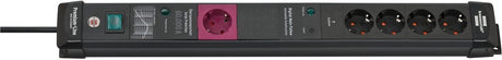 Brennenstuhl premium-line 60.000a overspanningsbeveiliging automatische contactdoosstrook 5-voudig 1 hoofdcontactdoos 4-voudige vervolgcontactdozen zwart 3m h05vv-f 3g1,5