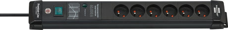 Brennenstuhl premium-line 60.000a stekkerdoos met overspanningsbeveiliging 6-voudig zwart 3m h05vv-f 3g1,5 *be*
