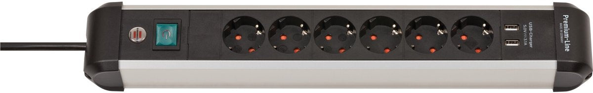 Brennenstuhl premium-alu-line stekkerdoos met usb 6-voudig 3m h05vv-f 3g1,5