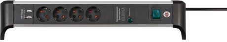 Brennenstuhl alu-office-line 60.000a overspanningsbeveiligings contactdoosstrip met usb-laadfunctie 4-voudig 1,8m h05vv-f 3g1.5