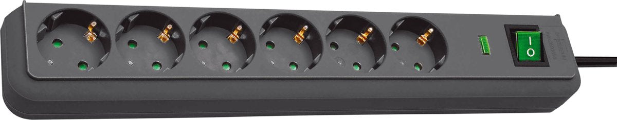 Brennenstuhl eco-line 13.500a stekkerdoos met overspanningsbeveiliging 6-voudig antraciet 1,5m h05vv-f 3g1,5
