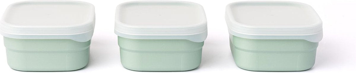 Amuse optifridge bio vershoudbakjes - 3x400ml - bioplastic bewaarbakjes met deksel - bpa-vrij - groen - 115x95x50mm