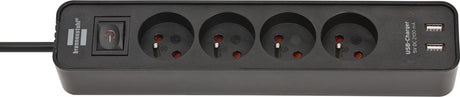 Brennenstuhl ecolor stekkerdoos met usb 4-voudig 1,5m h05vv-f3g1,5 zwart *fr*