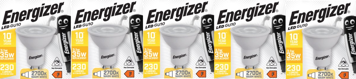 Energizer energiezuinige led spot - gu10 - 3,1 watt - warmwit licht - niet dimbaar - 5 stuks