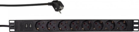 Logilink pdu8c02 overspanningsbeveiliging 8 ac-uitgang(en) 230 v +2x usb 2 m zwart