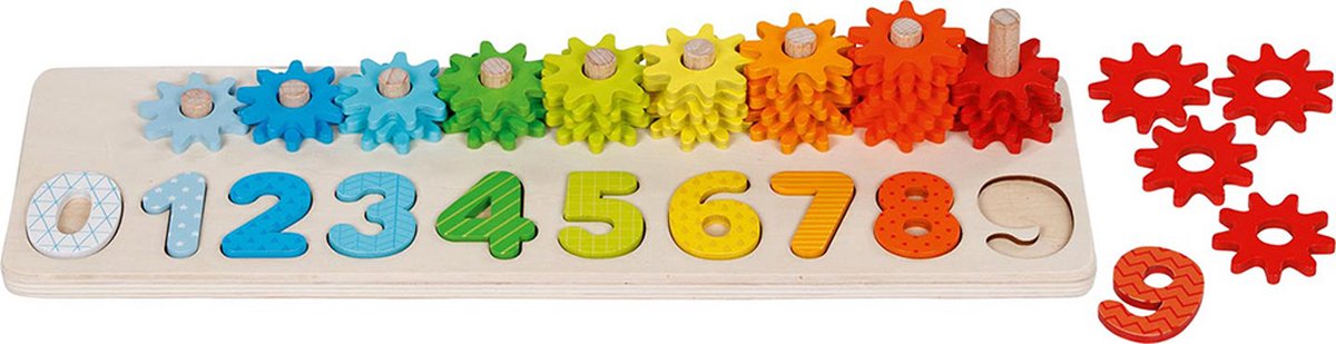 Goki leren: tellen met tandwielen 40x12x6,5cm, hout