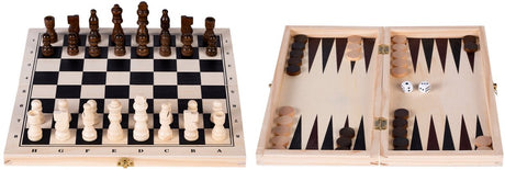 Engelhart opklapbare schaak backgammon set – berkenhout – houten schaakstukken koning 60 mm – spelbord 29 x 29 cm – luxe houten spelset – 2 spellen in 1 -