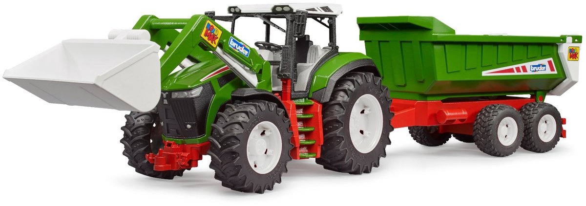 Bruder roadmax tractor met voorlader en kiepaanhanger 1:16