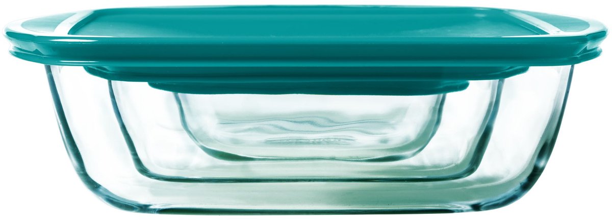 Pyrex - cook store schaal rechthoek met deksel set van 3 stuks - borosilicaatglas - transparant -