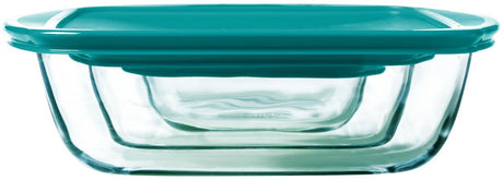 Pyrex - cook store schaal rechthoek met deksel set van 3 stuks - borosilicaatglas - transparant -