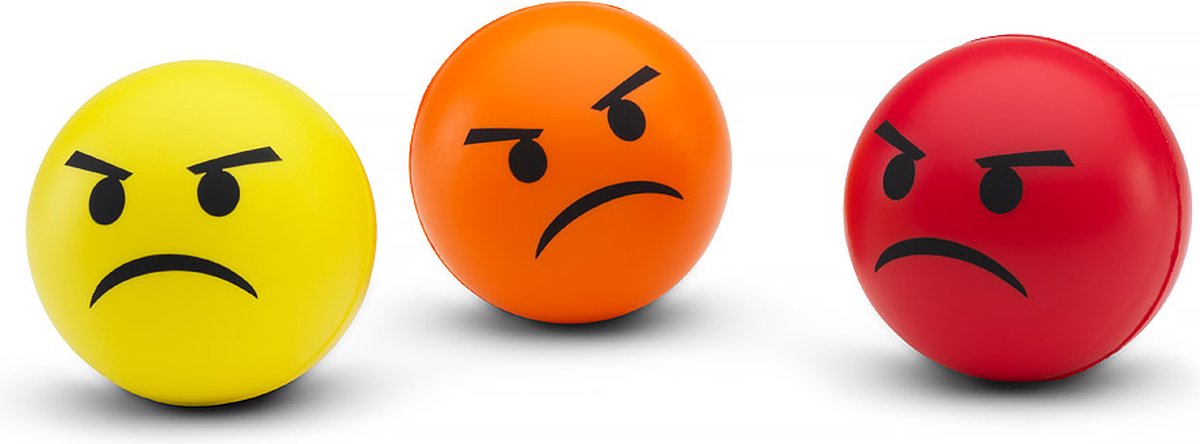 #winning emoticon stressballen - fopartikel - zacht medium hard - geel oranje rood