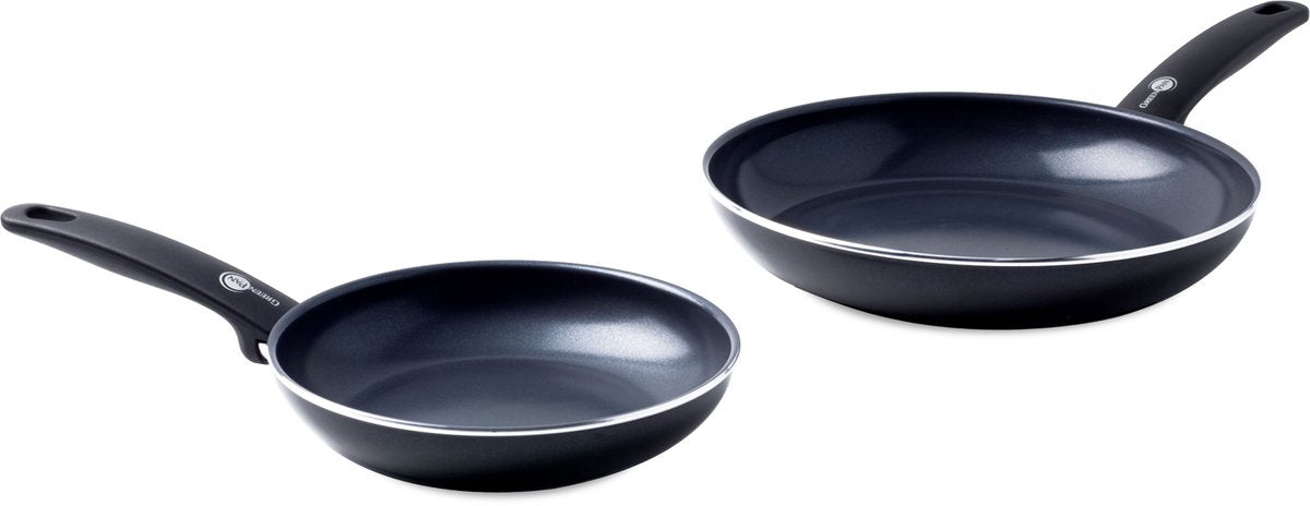 Greenpan cambridge koekenpannenset 2-delig - 20 28cm - pfas-vrije antikleeflaag - pannenset inductie - keramische pan - ovenbestendig tot 180°c - koudgrepen - zwart