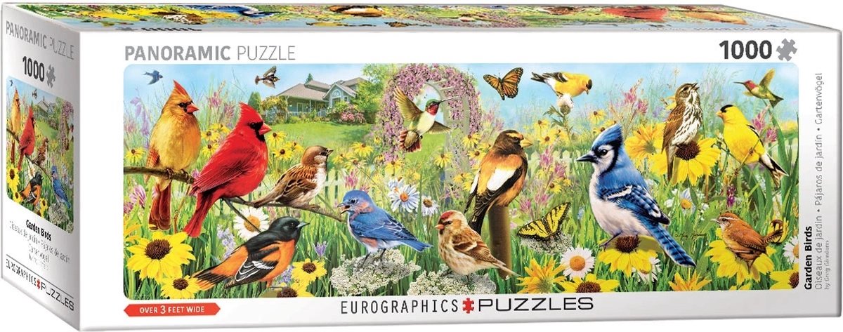 Eurographics - tuin vogels [garden birds] - greg giordano - 1000 stukjes 96×32cm (b×h) - panorama legpuzzel