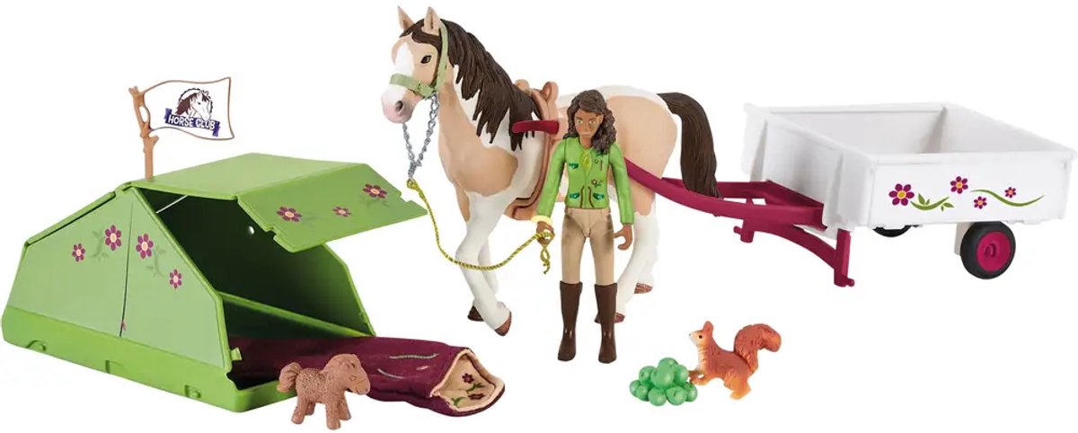 Schleich horse club speelfigurenset - sarah's kampeeruitstapje - kinderspeelgoed voor jongens en meisjes - 5 tot 12 jaar - 12 onderdelen - 42533