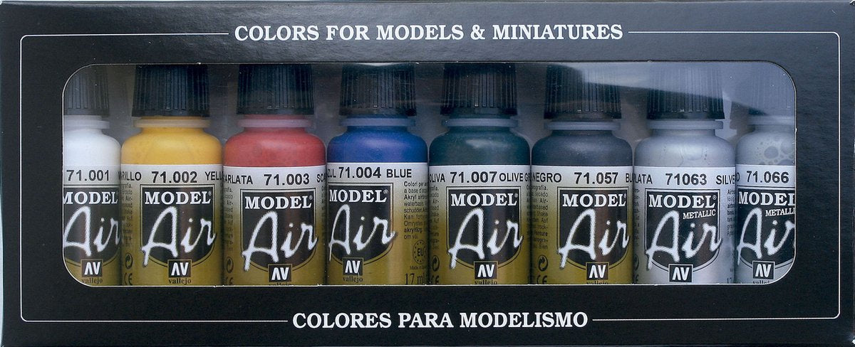 Vallejo model air basic colors - airbrush acryl set - 8 stuks 17 ml verf