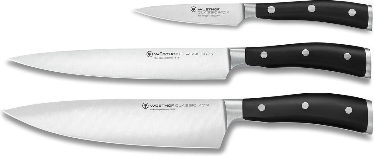 Wusthof wüsthof classic ikon messenset - 3-delige set (koksmes 20 cm, vleesmes 20 cm officemes 9 cm) - gesmeed roestvrij staal - ergonomisch geklonken handvat - ideaal voor professioneel en thuisgebruik