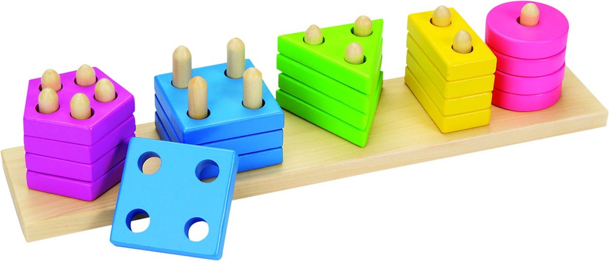 Goki sorteerspel - kleuren en vormen - 35x7,5x7cm - 20 delen - 2 jaar