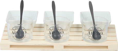 Alpina kitchen home alpina amuseset - 1 tray - minipallet - 3 glaasjes 3 bakjes 3 lepels - voor hapjes en amuses
