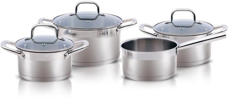 Alpina inductie pannenset 4‑delig – rvs kookpotten met glazen deksel – kookpottenset geschikt voor alle warmtebronnen – kookpotten set - potten en pannen set