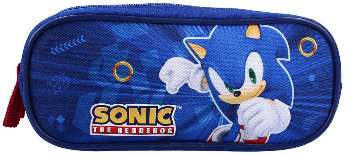 Vadobag sonic etui blauw met 2 vakken - sonic schoolspullen.