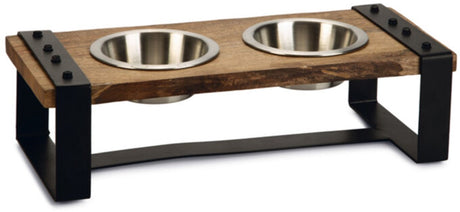 Designed by lotte karinto voerbak hond - dinerset - eetbak drinkbak hond - hout metaal - 2x350ml - size s