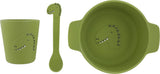 Trixie siliconen baby eetset mr. dino - perfect kraamcadeau - babyshower gift - set met lepel, beker en kom.